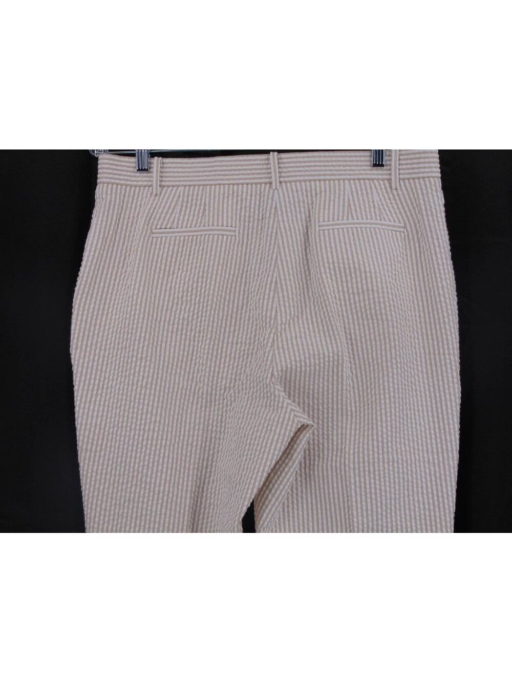 Orvis Womens Tan White Seersucker Pants Size 14 Cotton Flat Front Pockets Crop - Picture 5 of 16